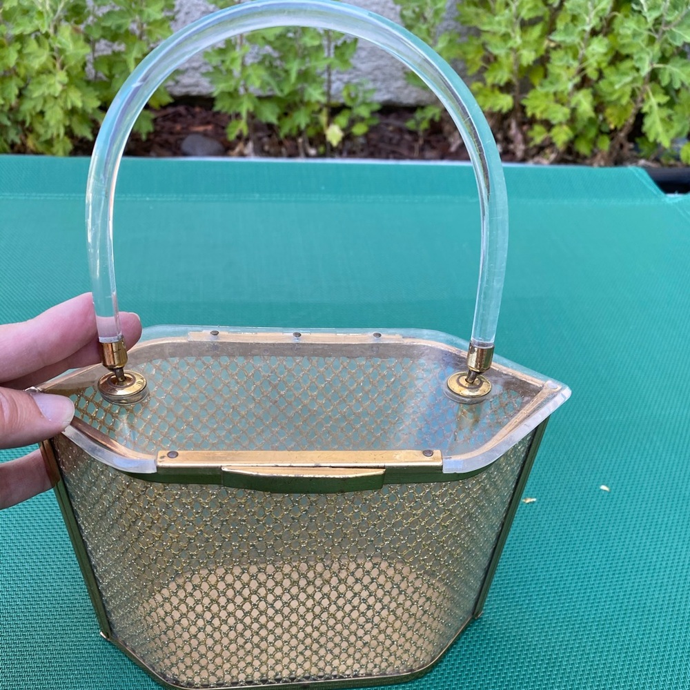Vintage Lucite and gold tones box purse